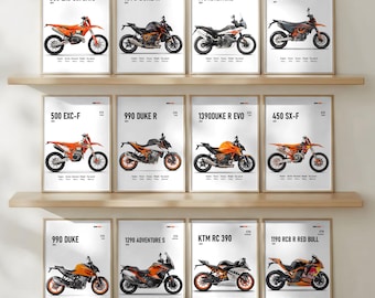 50 KTM Poster Bundle, Motorcycle Wall Art, Dirt Bike Prints Digital Download, Motocross Garage Decor, Man Cave Gift for Biker, Supermoto Art