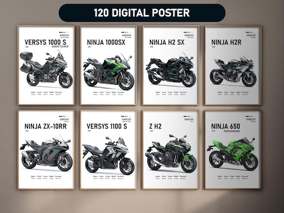 アートブック Buy Motorcycle Set of 120 Kawasaki Prints | Digital Download Gift