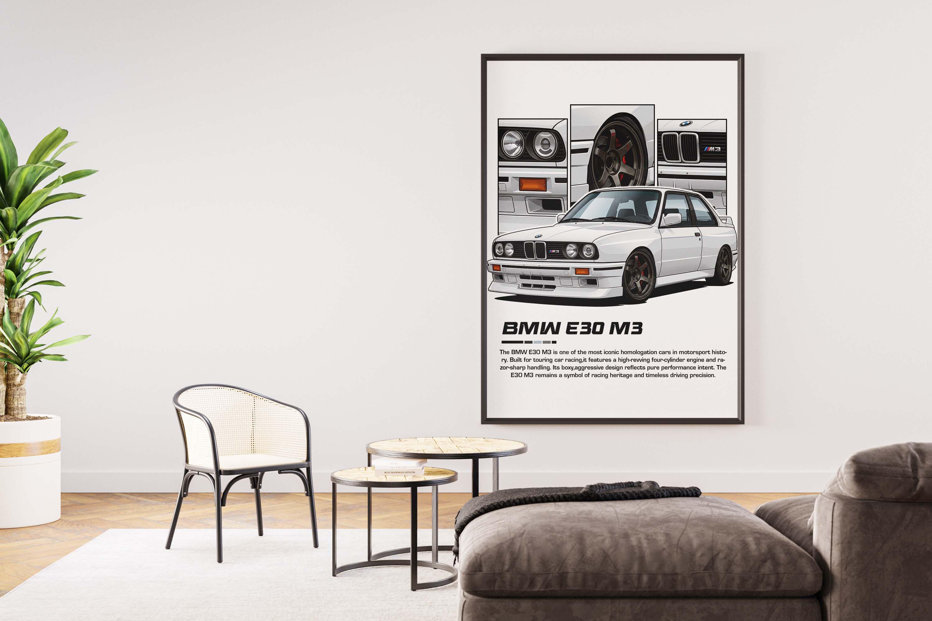 BMW E30 M3 Poster | Digital Download | Classic BMW Wall Art | Iconic ...