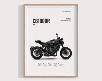 HONDA CB1000R 2023 Black Edition Poster - Motorrad Wandkunst, Motorrad Digitaldruck, Motorsport Dekor für Fahrer, perfektes Geschenk