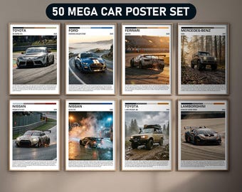 50 Mega Car Poster Set | Digitaler Download | Supercars & Hypercars Wandkunst | Garage Dekor | Automobile Kollektion | Geschenk für Autoliebhaber