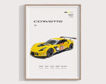 2014 Chevy Corvette C7-R Poster | Iconic American Sports Car Artwork | Perfect for Corvette Fans and Automotive Collectors