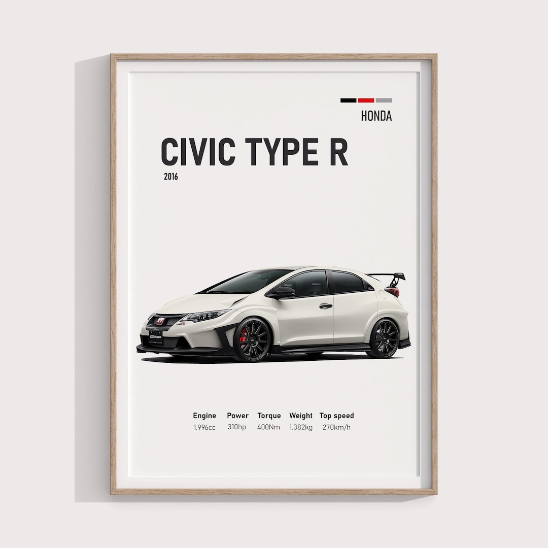 2016 Honda Civic Type R Poster | Digital Print Gift for JDM Fans & Car ...
