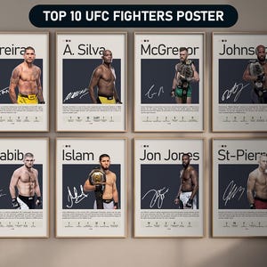 Top 10 UFC Fighters Poster Set | Digital Download MMA Legends Art | Khabib, McGregor, GSP, Jones | Printable Gift for Fight Fans