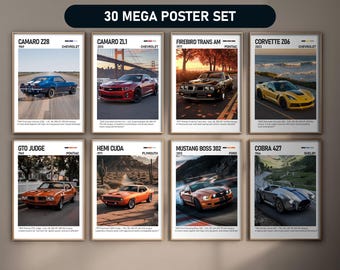 American Muscle Legends 30 Poster | Digital Download Gift for Classic Car Enthusiasts & Collectors | Vintage Garage Wall Art
