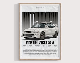 Mitsubishi Lancer Evolution VI Rally Car Poster, JDM Turbocharged Artwork (Digital Download)