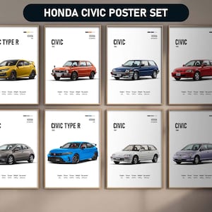 Honda Civic Evolution-affischset: JDM-bilkonst, alla generationer (digital nedladdning)