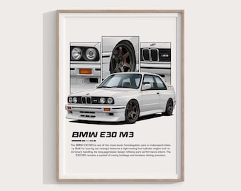 BMW E30 M3 Poster | Digital Download | Classic BMW Wall Art | Iconic Sports Car Print | Garage Decor | BMW Enthusiast Gift