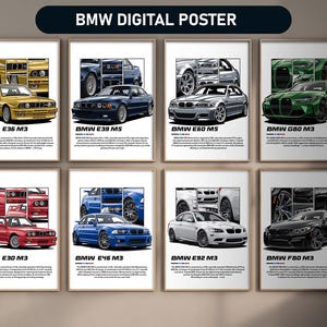 Pósteres de pared de BMW Serie M / Juego de 10 / Regalo para amantes de los coches / Decoración automotriz / Decoración del hogar / Arte mural automotriz