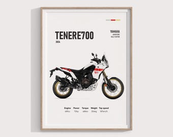 Póster de Yamaha Ténéré 700 Rally 2024: boceto artístico, elegante arte mural de motocicletas, regalo perfecto para entusiastas y motociclistas aventureros