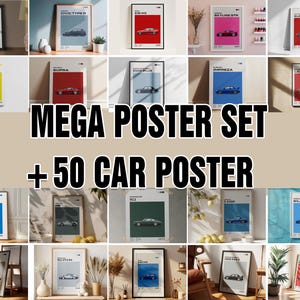 50+ Vintage Modern Car Poster Set - Luxury, Sports & Classic Vehicle Wall Art - Garage Decor, Man Cave Gift - Digital Download