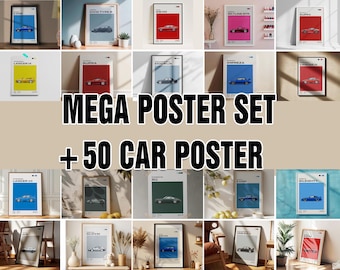 50+ Vintage moderne Auto Poster Set - Luxus, Sport & klassische Fahrzeug Wandkunst - Garage Dekor, Man Höhle Geschenk - Digital Download