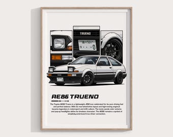 Toyota AE86 Trueno Poster | Digital Download | JDM Classic Car Wall Art | Initial D Icon Print | Drift Car Poster | Garage Decor