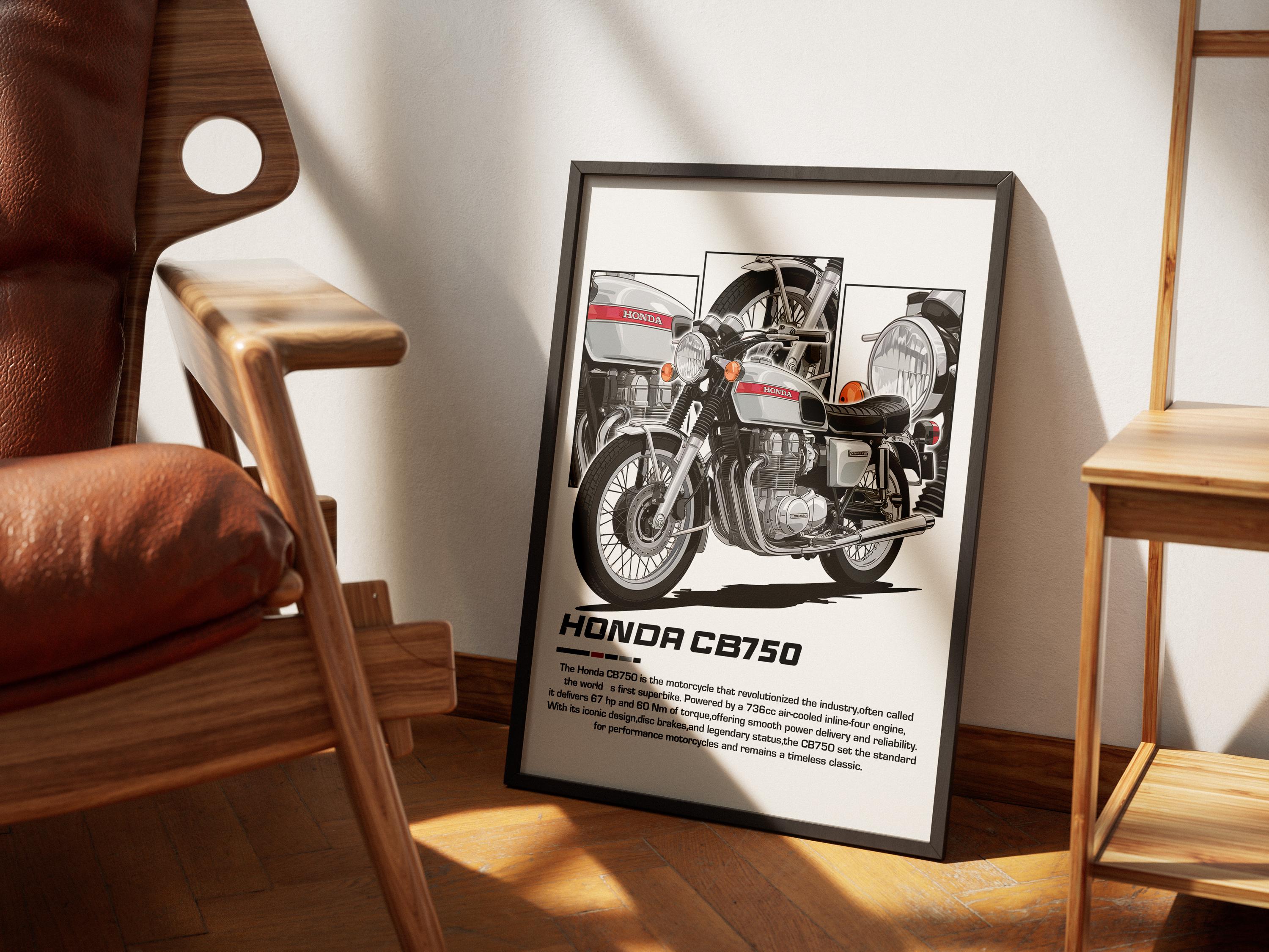 Honda CB750 Poster | Classic Motorcycle Print for Riders | Vintage