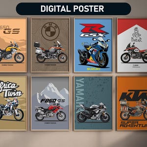 Motorcycle Poster Set | Digital Print Gift for Bikers | Iconic Motorcyle Poster Set | Vintage Racing Wall Art Printable Garage Decor