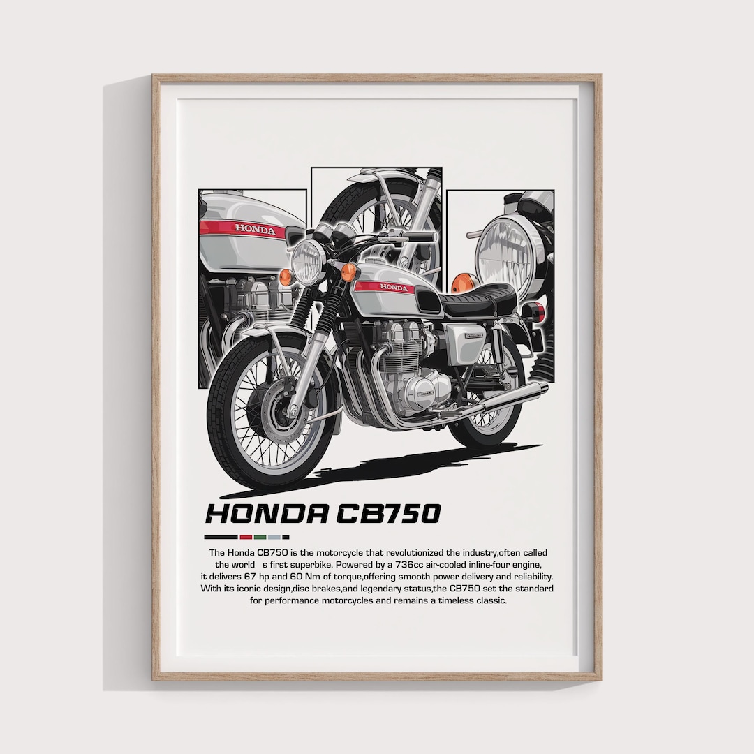 Honda CB750 Poster | Classic Motorcycle Print for Riders | Vintage