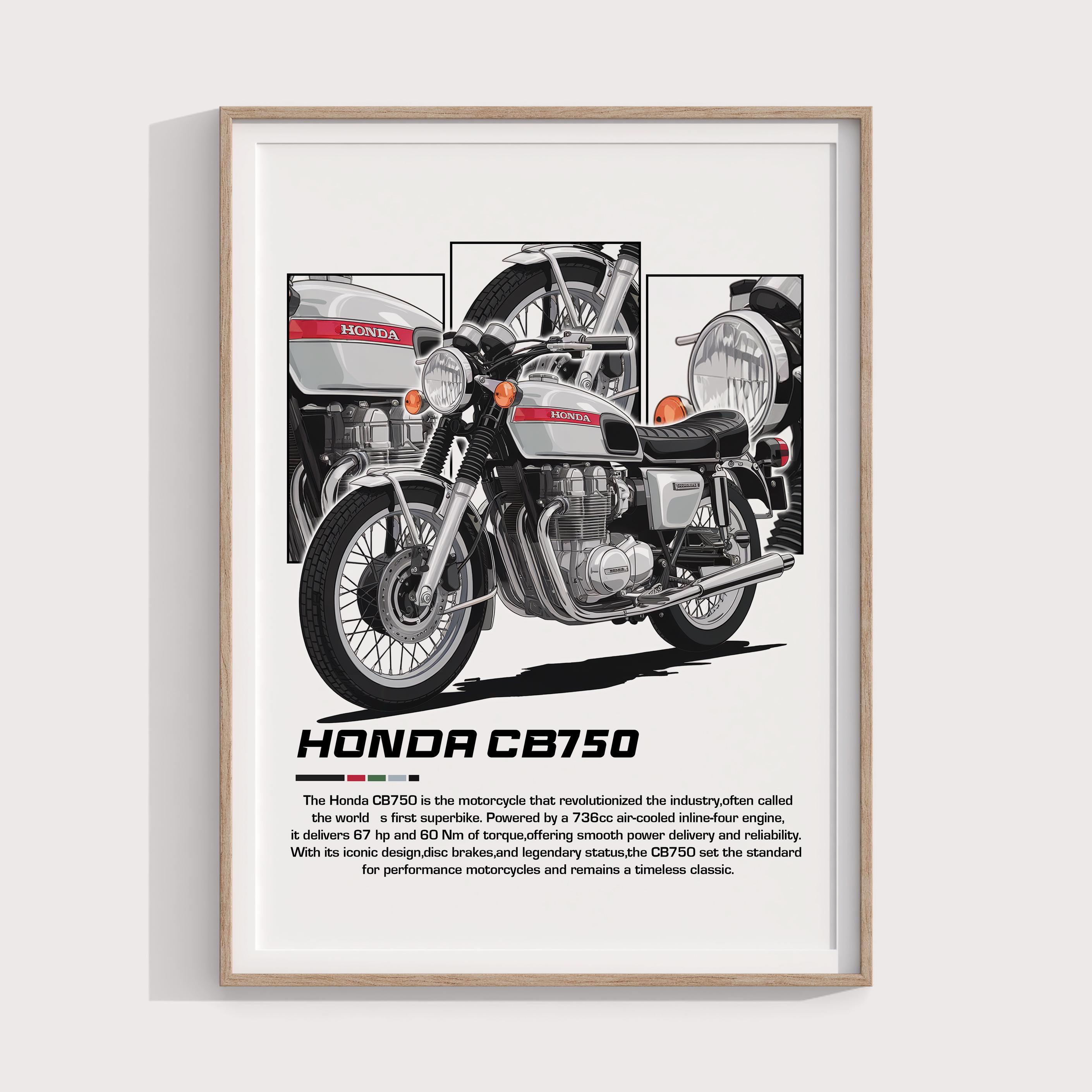 Honda CB750 Poster | Classic Motorcycle Print for Riders | Vintage