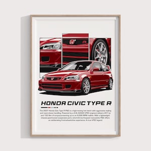 Honda Civic Type R Poster | JDM Hot Hatch Print for Car Enthusiasts | Tuner Wall Art & Garage Decor for Racing Fans