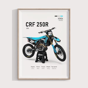 Póster de Honda CRF 250R / Impresión digital Regalo para motociclistas y coleccionistas / Arte mural de motos de cross y decoración de garaje de carreras