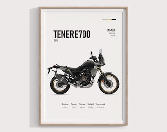 Póster de Yamaha Ténéré 700 Adventure 2024: boceto artístico, arte mural de motocicletas, regalo perfecto para entusiastas y motociclistas aventureros