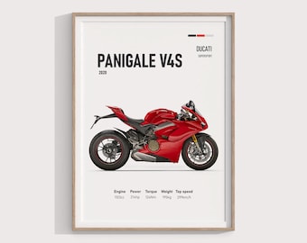 Poster Ducati Panigale V4S 2020 / Arte iconica della Superbike / Decorazione murale della moto da corsa Ducati Panigale V4S per fan e collezionisti / Panigale V4S