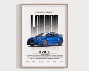 Mitsubishi LANCER EVO X | jdm Car Poster | digital Wall Art Mitsubishi LANCER EVO X | jdm Car Poster | digital Wall Art