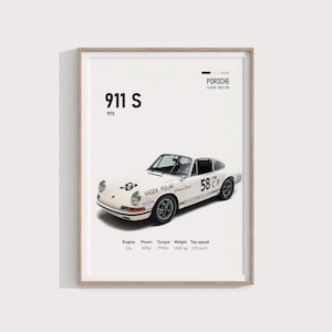 Poster Porsche 911 S del 1968 / Regalo auto d&#39;epoca / Arte murale Porsche d&#39;epoca per collezionisti e appassionati / Decorazione automobilistica retrò