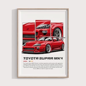 Póster retro de Toyota Supra MK4 / Impresión JDM vintage para entusiastas de los coches / Arte mural clásico de importación y decoración de garaje