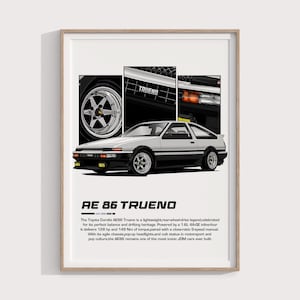 Toyota AE86 Trueno Poster | Digital Print Gift for JDM Fans & Collectors | Classic Drift Car Wall Art and Retro Garage Decor