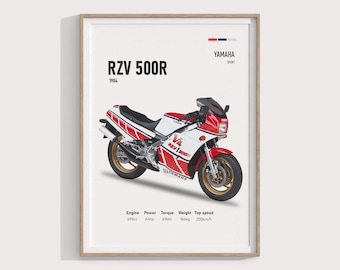 1984 YAMAHA RZV500R Motorrad Poster | Klassische Zweitakt-Kunst | Vintage Yahama Wanddekoration für Racing Fans und Motorrad Sammler