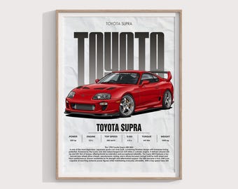 Toyota Supra MK4 A80 Poster, JDM Wall Art Print, 2JZ Supra Car Poster, Japanese Sports Car Decor, Retro Garage Artwork, Automotive Gift