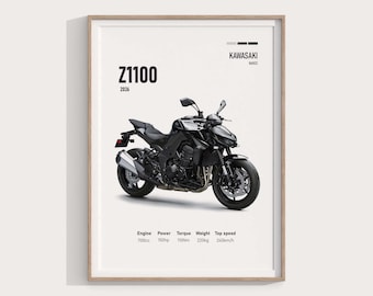 2026 Kawasaki Z1100 Poster | Digitaler Download | Superbike Wandkunst | Motorrad Poster | Garage Dekor | Geschenk für Reiter & Fahrradliebhaber