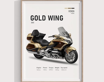 Póster del Tour de Francia 2025 de la Honda GL1800 Gold Wing / Descarga de Honda para aficionados a las motos / Arte mural de motos de turismo / Decoración imprimible para garaje