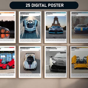 Set of 23 Supercar Posters Automotive Home Wall Art Cool Racing Prints Digital Download Poster Aesthetic Cars Art Bundle Gifts For Boys
