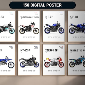 Motorrad-Set mit 150 Yahama-Drucken | Digitaler Download Geschenk für Biker & Sammler | Motorrad Wand Kunst, Garage Dekor | Höhlenmensch Poster