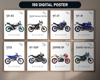 Motorcycle Set of 150 Yamaha Prints | Digital Download Gift for Bikers & Collectors | Motorbike Wall Art, Garage Decor | Man Cave Posters