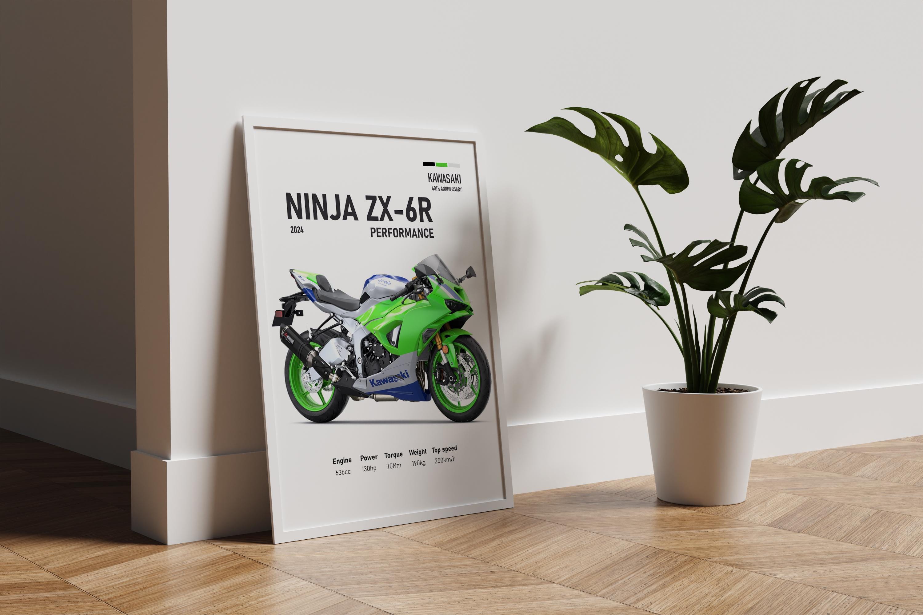 カイリュウ　ポスター 2024 Kawasaki Ninja ZX-6R Motorcycle at sunrise | 24x36 inch