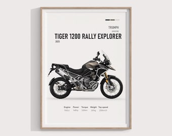 Póster Triumph Tiger 1200 Rally Explorer / Arte de motocicleta de aventura premium / Decoración de pared de alta calidad / Regalo perfecto para motocicletas de turismo
