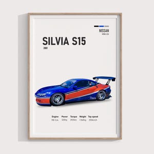 2001 issan Silvia S15 Mona Lisa Poster | Digitaldruck Geschenk für JDM Fans und Sammler | Kultige Drift Car Wandkunst & Garagendekoration