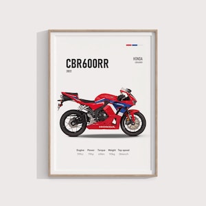 HONDA CBR 600RR Zeichnung - Drucke Wandkunst für Jungen, Motorrad-Dekor, Kinder Home Office Art, Kinderposter, CBR600RR Kunstwerk Geschenk