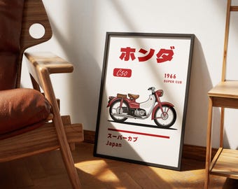 1966 Honda Super Cub Poster | Digital Print Gift for Classic Bike