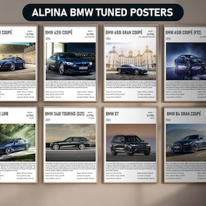 BMW Alpina Poster Set of 8 | Tuned BMW Car Digital Prints | German Performance Car Wall Art | Garage Decor | Gift for Car Enthusiasts
