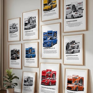 Väggkonst med JDM-bilar, set med 10 posters med japanska sportbilar, digital nedladdning, JDM-dekor för pojkrum, Supra, Skyline, RX7-tryck