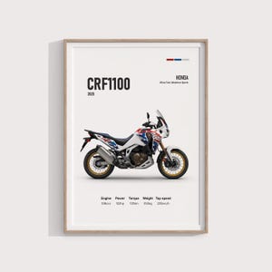 Poster Honda Africa Twin CRF 1100L 2025 - Decorazione murale per motociclette, regalo per motociclisti Honda, regalo per amanti delle moto, elegante opera d'arte