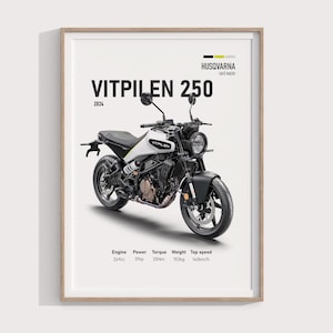 2024 Husqvarna Vitpilen 250 - Stylish Digital Motorcycle Print | Perfect Garage Gift & Motorcycle Decor | Unique Poster for Enthusiasts!
