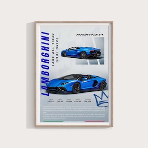 Lamborghini Aventador Poster | Digital Download | Supercar Wall Art | Exotic Car Print | Garage Decor | Gift for Lamborghini Fans