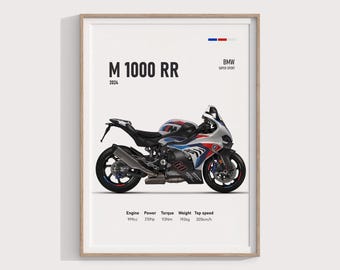 Póster de BMW M 1000 RR 2024 / Arte de motocicleta de alta calidad / Decoración de pared premium / Idea de regalo de motocicleta deportiva / Impresión de motocicleta de la serie M