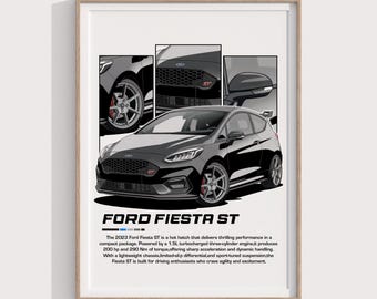 Ford Fiesta ST-affisch | Hot Hatch-biltryck för entusiaster | Väggkonst och garagedekor med prestandafordon