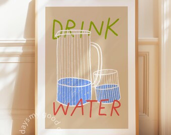 Drink Water Print, Water Wall Art, Kitchen Decor