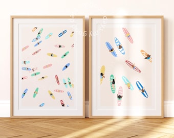 Set di stampe artistiche da parete con tavole da surf, decorazioni da spiaggia